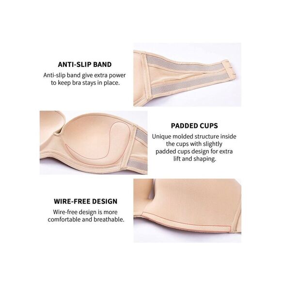 CALVENA Women's Slightly Lined Lift Support Plus Size Lace Push up Strapless Bra - Picture 5 of 6